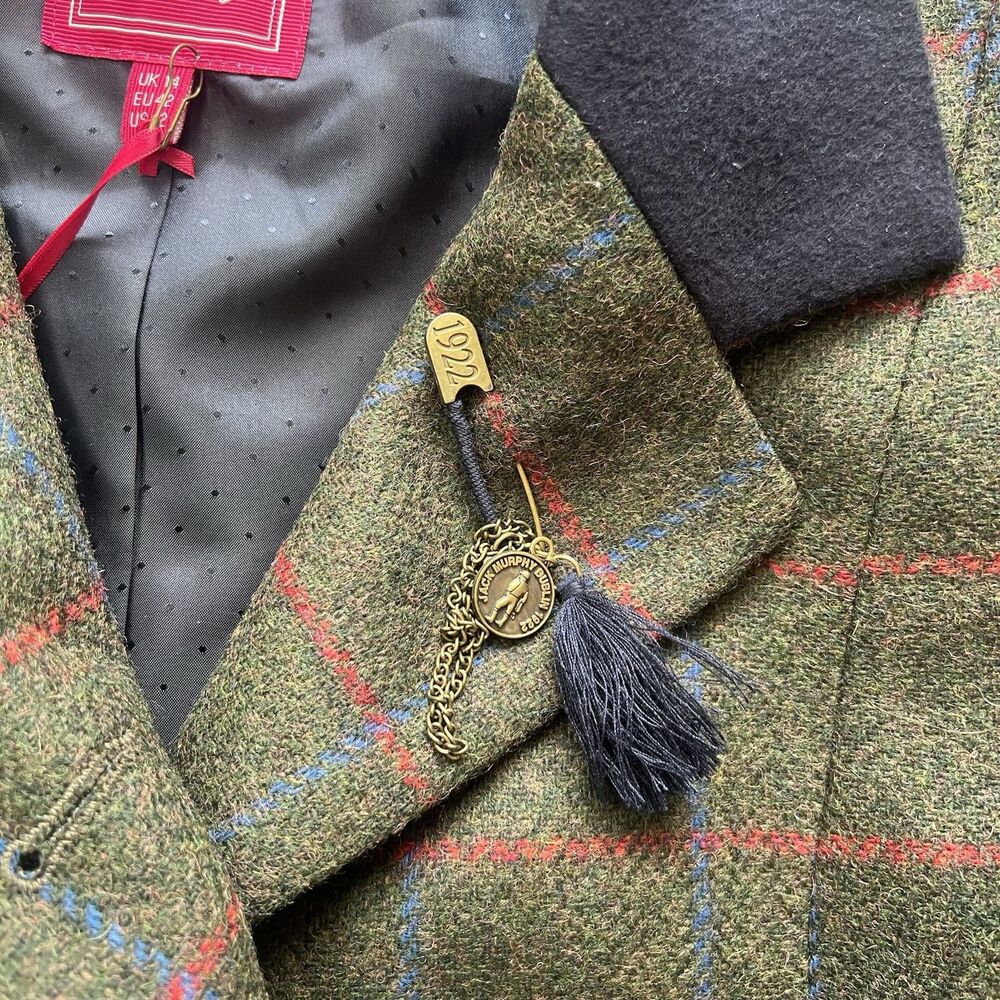 Jack Murphy Women’s Harriet Tweed Blazer Wool Jacket Green Herringbone Check 12 - Picture 3 of 13